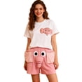 thumbnail image 4 of Estilo de Verano Conjunto de Ropa de Dormir para las Mujeres de Manga Corta Tops Y Pantalones Cortos 2 Piezas de Pijamas, Suelto Elástico de la Cintura de la Moda Conjunto para el Hogar Casual, 4 of 9