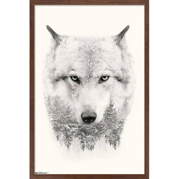 Wolf - Trees Wall Poster, 14.725" x 22.375", Framed