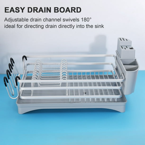 Dish Drying Rack Compact Rustproof Dish Rack and Drainboard Set Dish Drainer with Adjustable Swivel Spout Gray Walmart