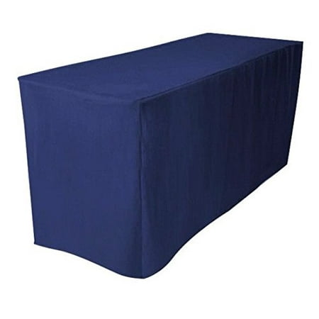 6' Ft. Fitted Polyester Tablecloth Trade Show Banquet Booths Table Cover Dj Navy, 1-Piece Design - 4 Sided And Top Together By Tablecloth