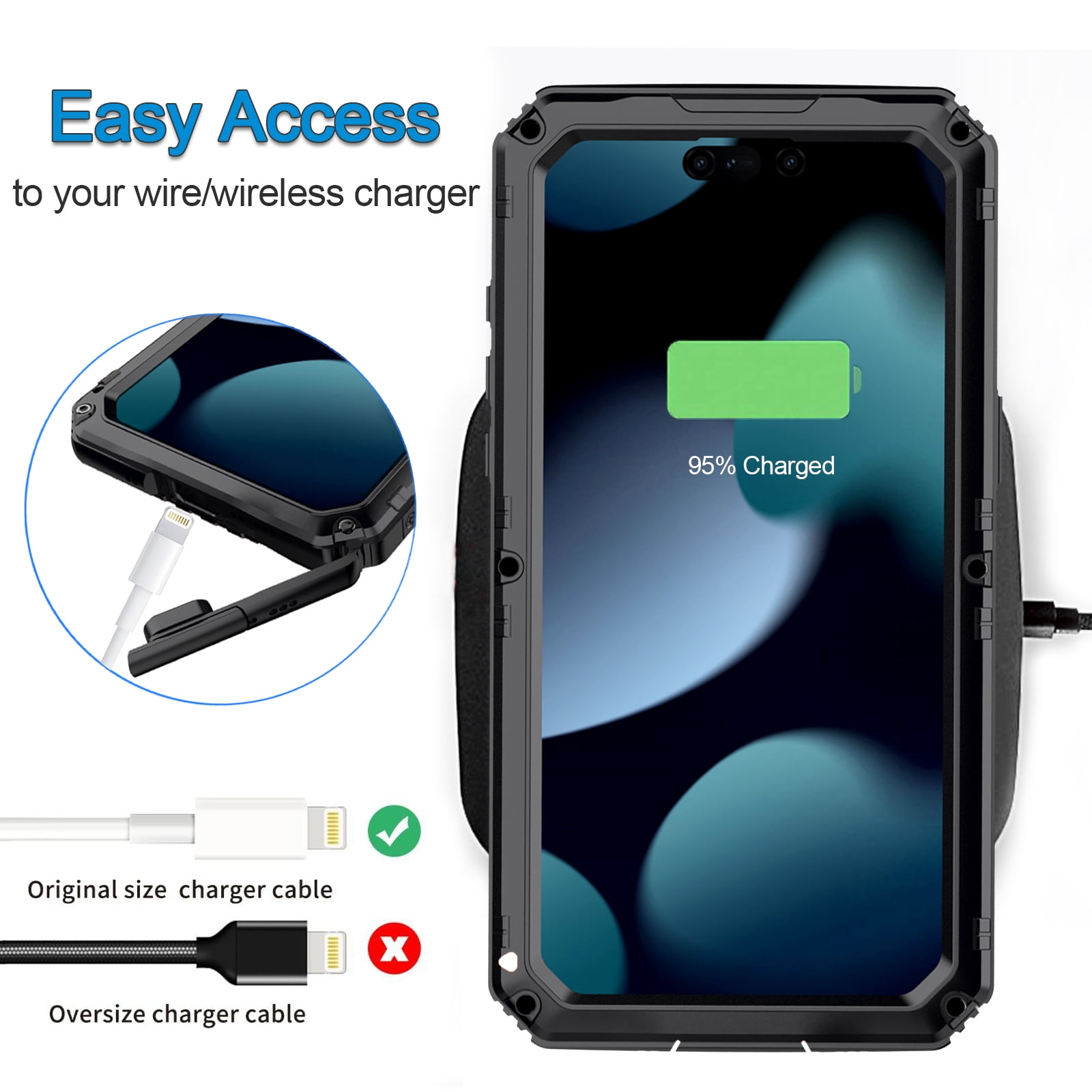 for iPhone 15 Pro Max Case, Military Grade IP68 Waterproof Dustproof Shockproof Full Body Sealed Underwater Case with Built-in Screen Protector Heavy Duty Metal Rugged Defender Phone Case,Black
