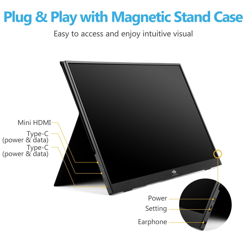 Z-EDGE 15.6 Inch 1080P IPS HDR Portable Monitor Laptop Screen Extender W/ HDMI USB-C Office Monitor