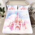 thumbnail image 2 of Erosebridal Princess Castle Sheet Set Queen, Light Pink Bedding Sets Queen Size, Cartoon Cloud Star Decor 4-Piece, 2 of 7