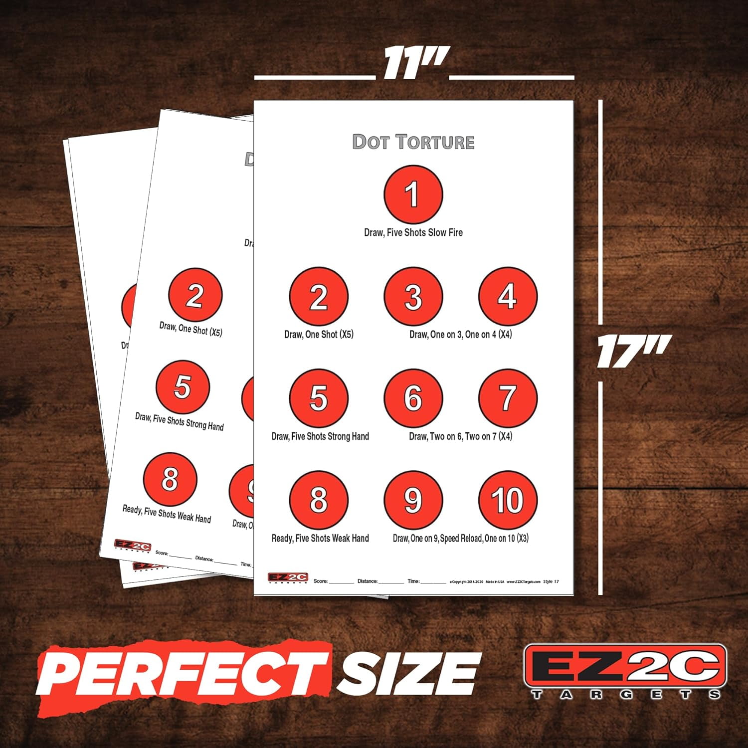 EZ2C Targets Style 17 Dot Torture Drill Shooting Target Pack, 11"x17" Paper Targets for Shooting, Compatible with Pistols Handguns for Indoor and Outdoor Gun Range Target (Tear-Off Pad of 100)