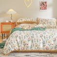 thumbnail image 2 of Move Over White Flowers Bedding Sets King Ball Fringe Pattern Lightweight Microfiber Botanical Duvet Cover Set No Filling, 2 of 9
