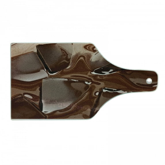 Chocolate Cutting Board, Close-up Image of Melting Chocolate Pieces Homemade Dessert Preparation Print, Decorative Tempered Glass Cutting and Serving Board, in 3 Sizes, by Ambesonne