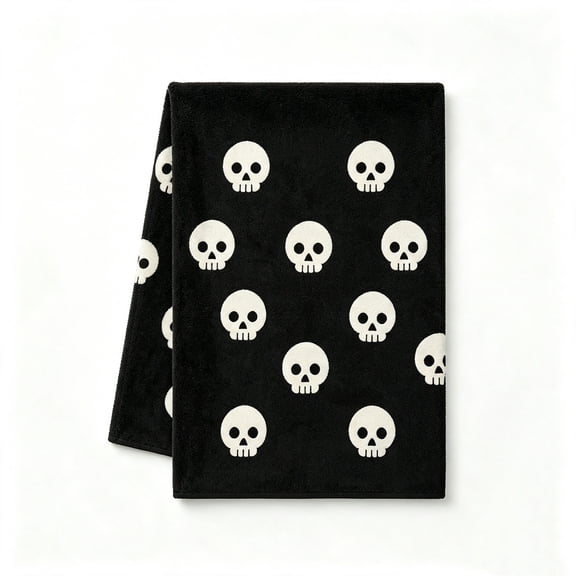 Floleo Halloween Skull Hand Towel, 23.6x15.7in Black White Skeleton Decorative Kitchen Bath Towel Soft Absorbent Indoor Holiday Decor