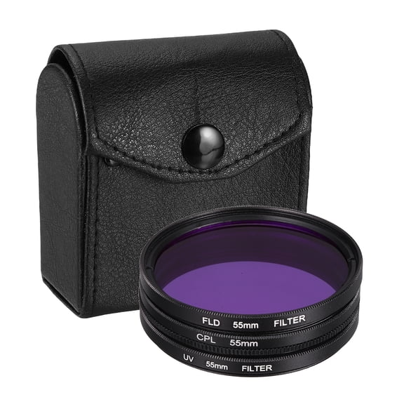 Kit de Filtros Esenciales Digitales Uxcell UV/CPL/FLD (55 mm) - Filtros de Lente Circular de Aluminio para Varios Lentes de Fotografía de Cámara, Negro