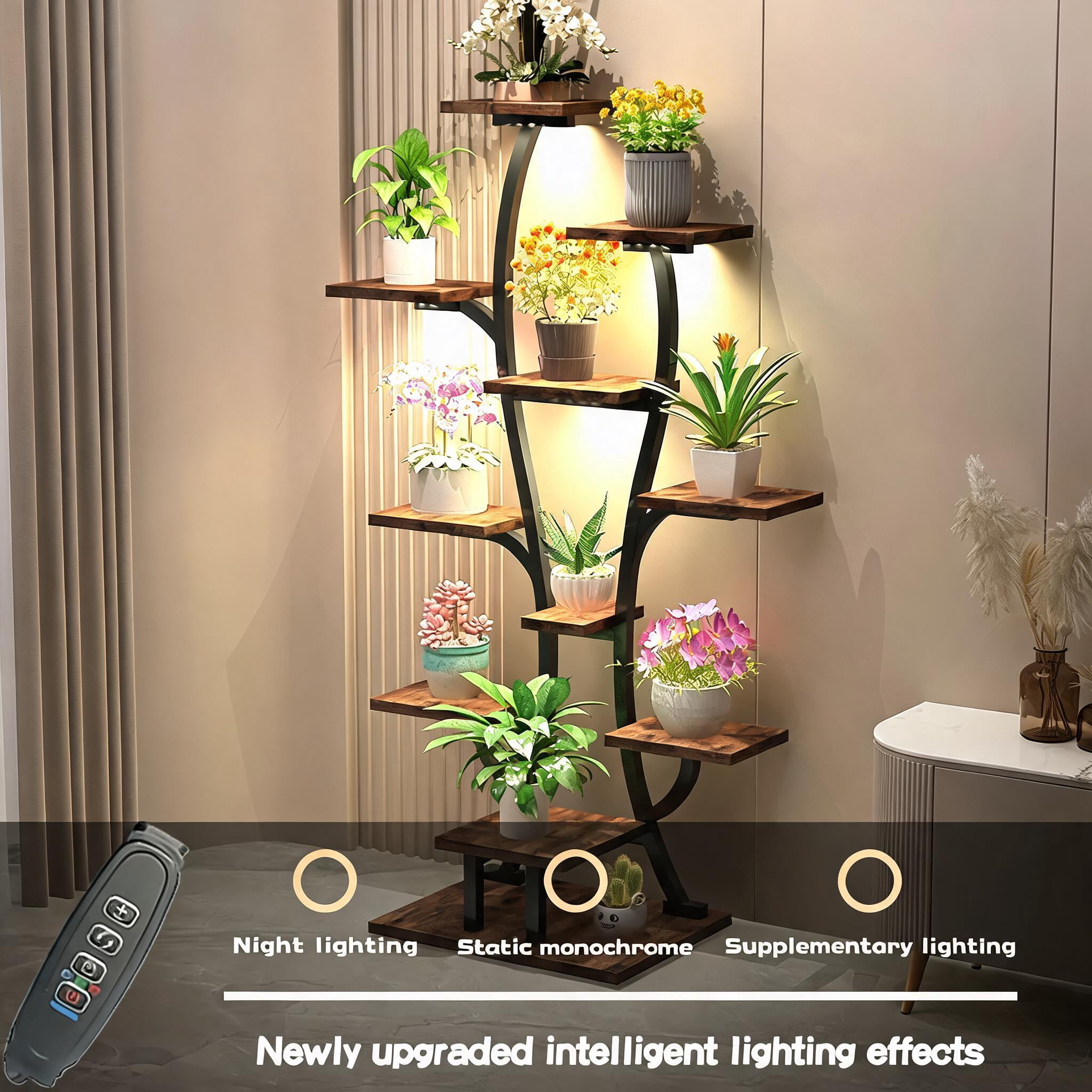 Metal Indoor Plant Stand with Full Spectrum LED Grow Light, Multi-Tier Plant Flower Display Rack, Plant Shelf for Living Room Bedroom Patio Home Decor
