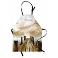 thumbnail image 1 of Autumn Apron, Old Wooden Jetty on a Lake Fallen Leaves and Foggy Forest in Distance, Unisex Kitchen Bib with Adjustable Neck for Cooking Gardening, Adult Size, Pale Brown Green Tan, by Ambesonne, 1 of 4