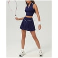 thumbnail image 5 of PISONIC 2 Piece Tennis Dress for Women Pleated Tennis Skirt Sleeveless Racerback Padded Crop Top Golf Workout Outfits, 5 of 7