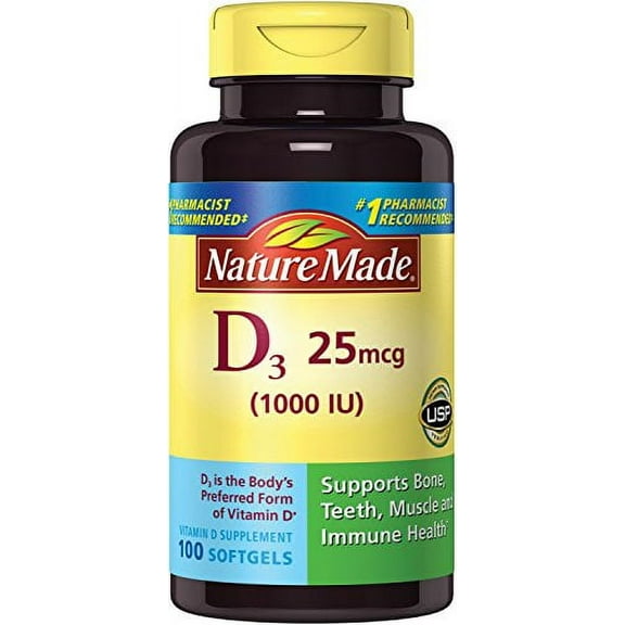 Nature Made Vitamin D3 1000 IU Softgels 100 Ct (Packaging may vary)