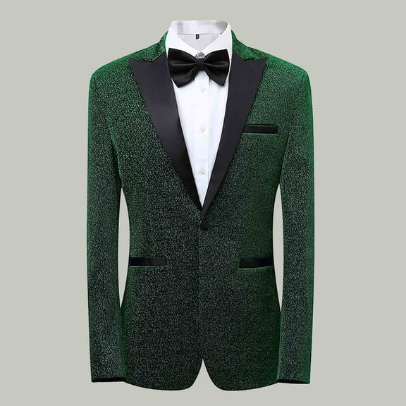uublik Mens Sequin Tuxedo Jacket Shawl Lapel Suit Blazer Jacket for Dinner,Prom,Wedding Green