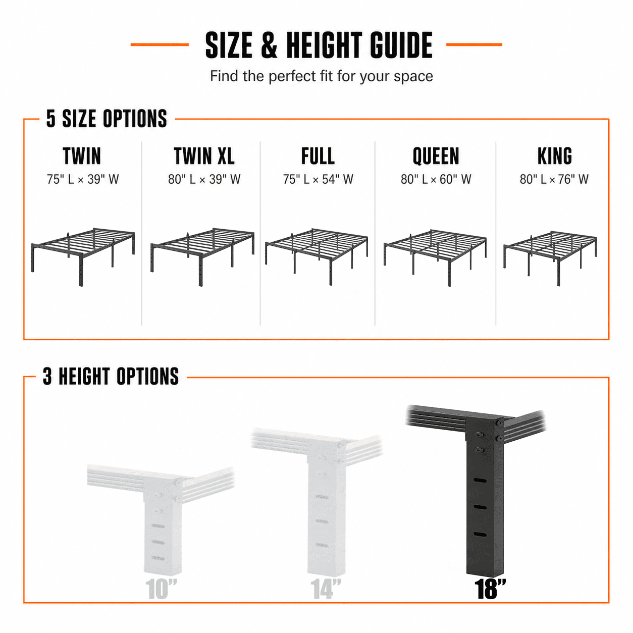 Bedsnus 18" Queen Bed Frame, Heavy Duty Metal Platform Bed Frame with Mattress Retainer Brackets, No Box Spring Needed, Black Bedsnus 18" Queen Bed Frame, Heavy Duty Metal Platform Bed Frame with Mattress Retainer Brackets, No Box Spring Needed, Black - Image 4