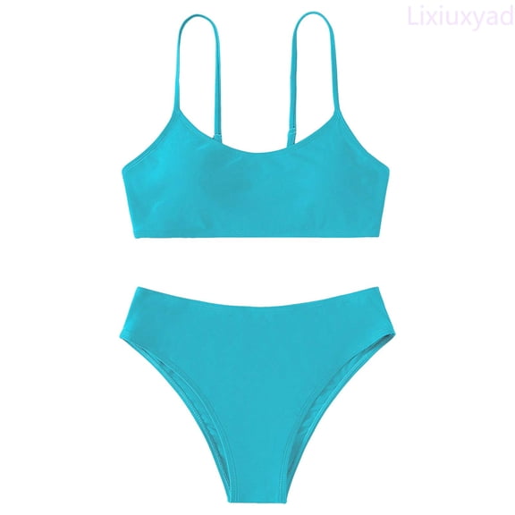 Lixiuxyad Toddler Girl 2 Piece Swimsuit Sport Solid High Waist Bikini Set Swimwear Bathing Suit,2 Piece Swimsuit Sizes 10-11 Years Blue