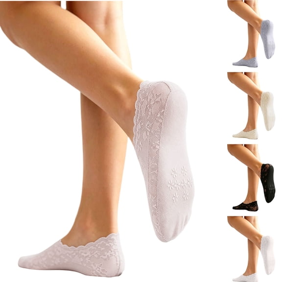Women's No Show Socks Lace Low Cut Flat Invisible Liner Socks Summer Grip Non Slip Sock