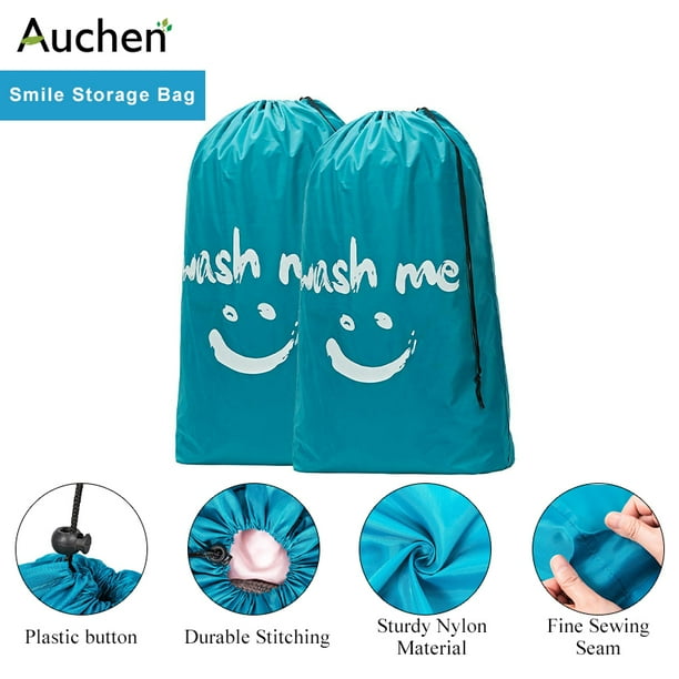 2 Pack Large Nylon Laundry Bag, AUCHEN 28"x35" Smile Travel Laundry Bag