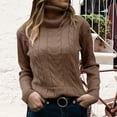 thumbnail image 2 of JHLZHS Womens Sweaters Dressy Casual Fall 2023 2024 Turtleneck Long Sleeve Cable Knit Sweaters Brown Small, 2 of 5