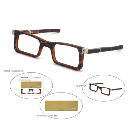 EYE ZOOM Ultra Thin Clip Reading Glasses Mini Size Portable Readers with Super light Aluminum Case for Men and Women,Tortoise Brown, +2.00