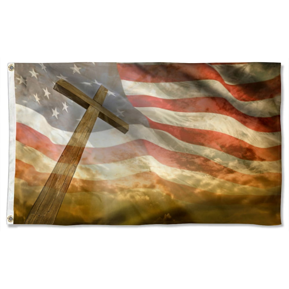 Cayyon Christian Flag 3x5Feet Christian Cross American Flag Banner with