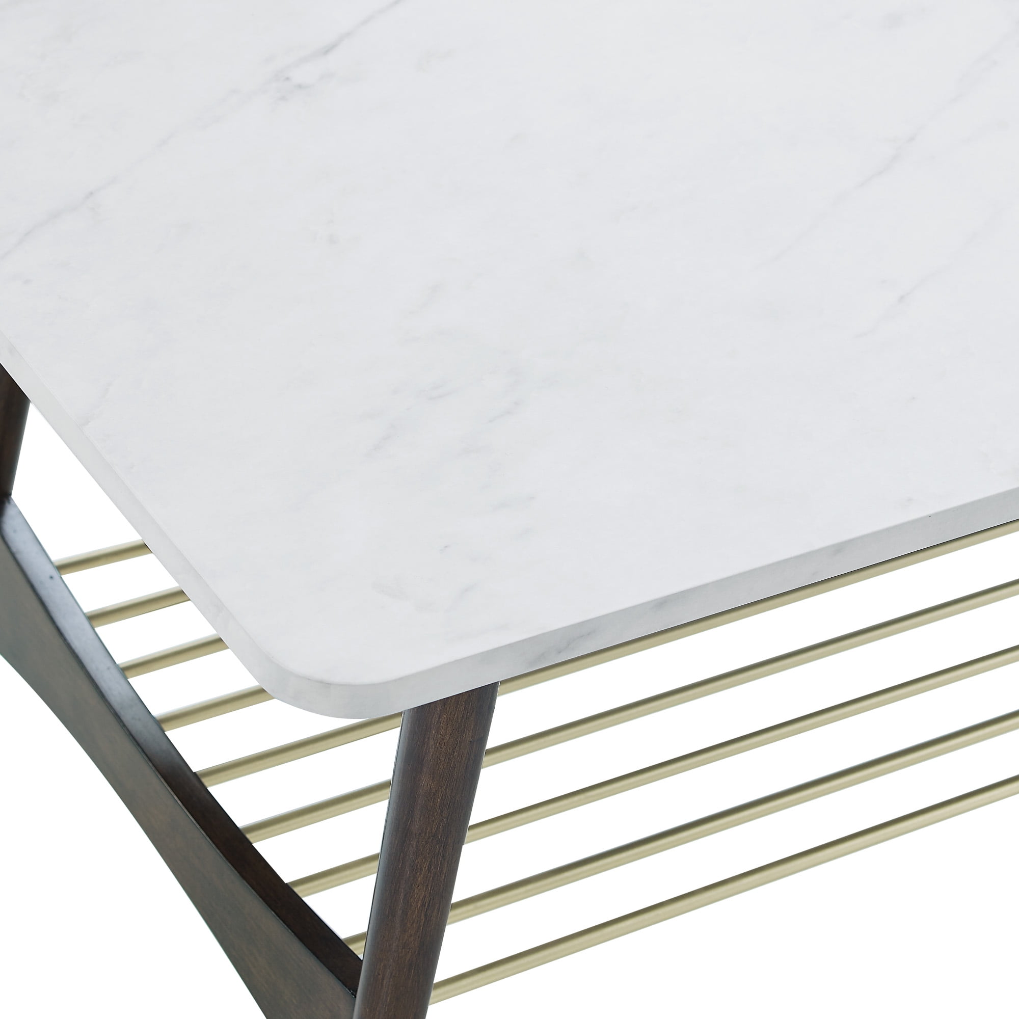 Manor Park Mid Century Coffee Table, Faux White Marble/Dark Brown Oak