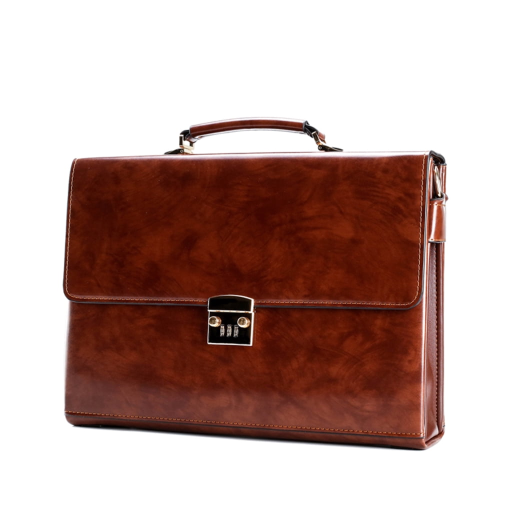 Quarryus Business Password Lock Briefcase for Men Leather Portfolio Large Capacity Office Computer Bag