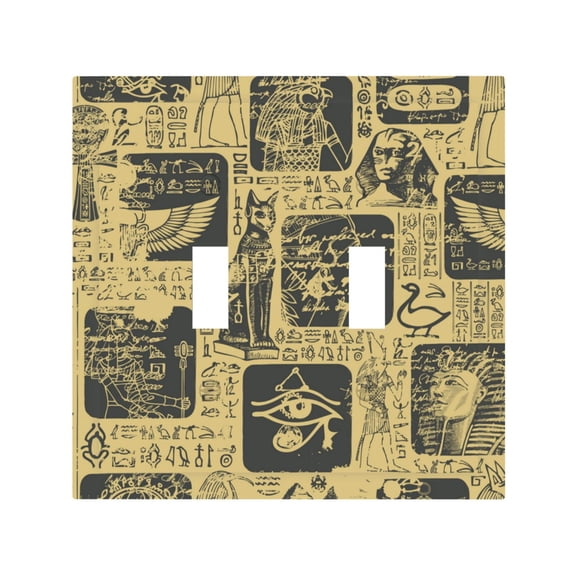 Ancient Egypt 2 Gang Switch Wall Plate Decorative Double Toggle Cover with 4 Painted Screws for Home & Commercial Use