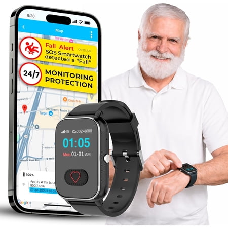 Cellular Smartwatch for Seniors with Fall Detection, SOS Button & GPS Tracking