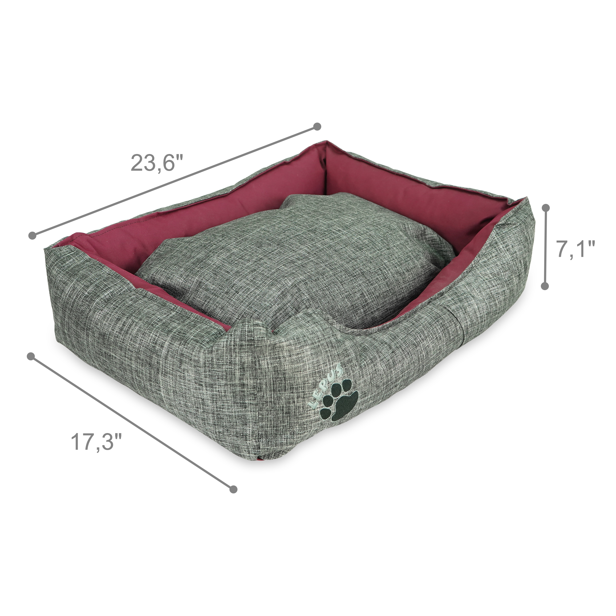SUSSEXHOME Pets 23.5 x 17.3 x 7 Inches Outdoor Dog Bed for Medium Dogs - Durable Waterproof Sofa Dog Bed with Sides - (GRAY) - image 3 of 6