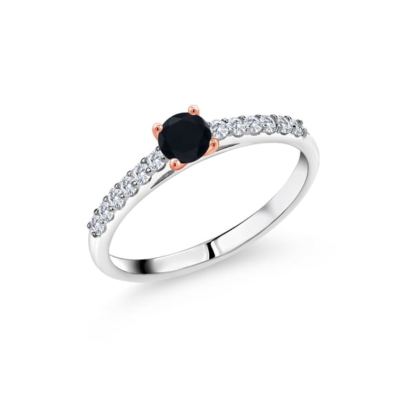 Gem Stone King 0.40 Ct Black Onyx G/H Lab Grown Diamond 925 Silver and 10K Rose Gold Ring (Size 8)