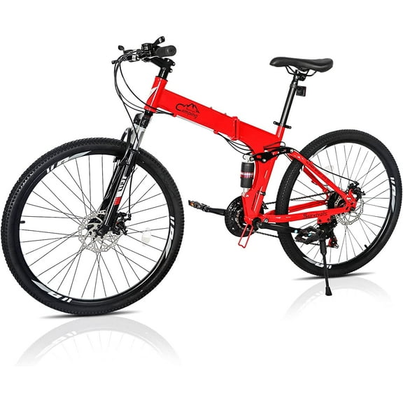PEXMOR 26" Folding Mountain Bike, 21 Speed Foldable MTB Mountain Bicycle High Carbon Steel with Double Disc Brake, Front Suspension Anti-Slip for Adult Men & Women's Outdoor Cycling Bike