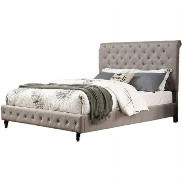 Best Master Furniture Ashley Tufted Transitional Linen Fabric Queen Bed in Gray