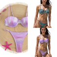 thumbnail image 2 of Sequined Snake Print Swimsuit Lady Bathing Suit Set for Women,Comfortable and Backless Spaghetti Strap Swimwear Lavender L, 2 of 4
