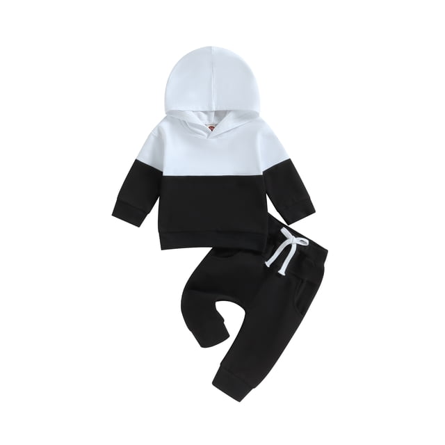 Gupgi 2pcs Baby Boys Fall Tracksuits Contrast Colors Hooded Sweatshirt Elastic Waits Long Pants