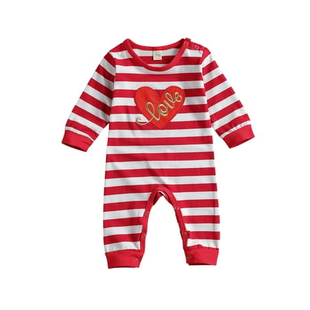 

Wrrkayly Baby Striped One-piece Suit Long Sleeve Round Neck Embroidered Romper