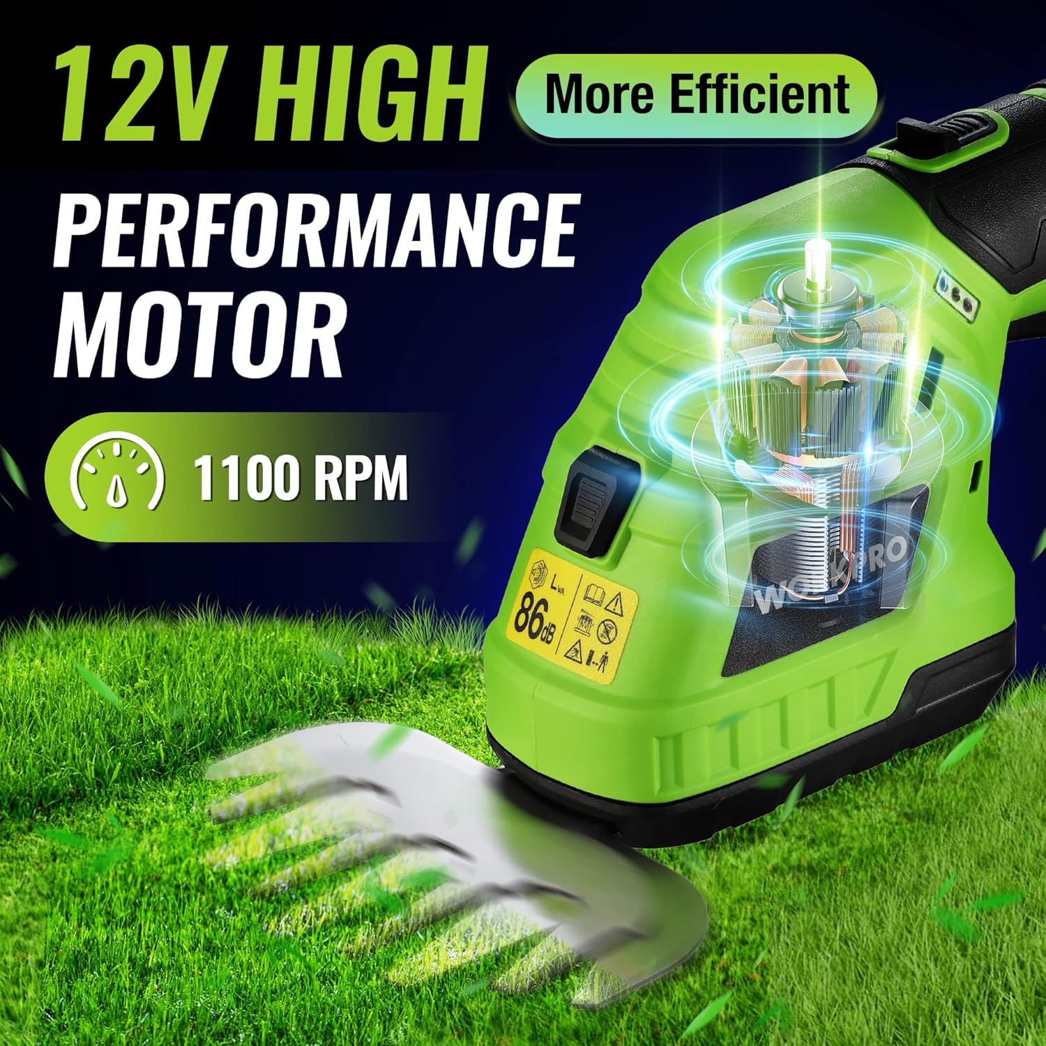 12V Cordless Grass Shear & Shrubbery Trimmer - 2 in 1 Handheld Hedge Trimmer, Electric Grass Cutter with 2.0Ah Rechargeable Lithium-Ion Battery & 1 Hour Fast Charger