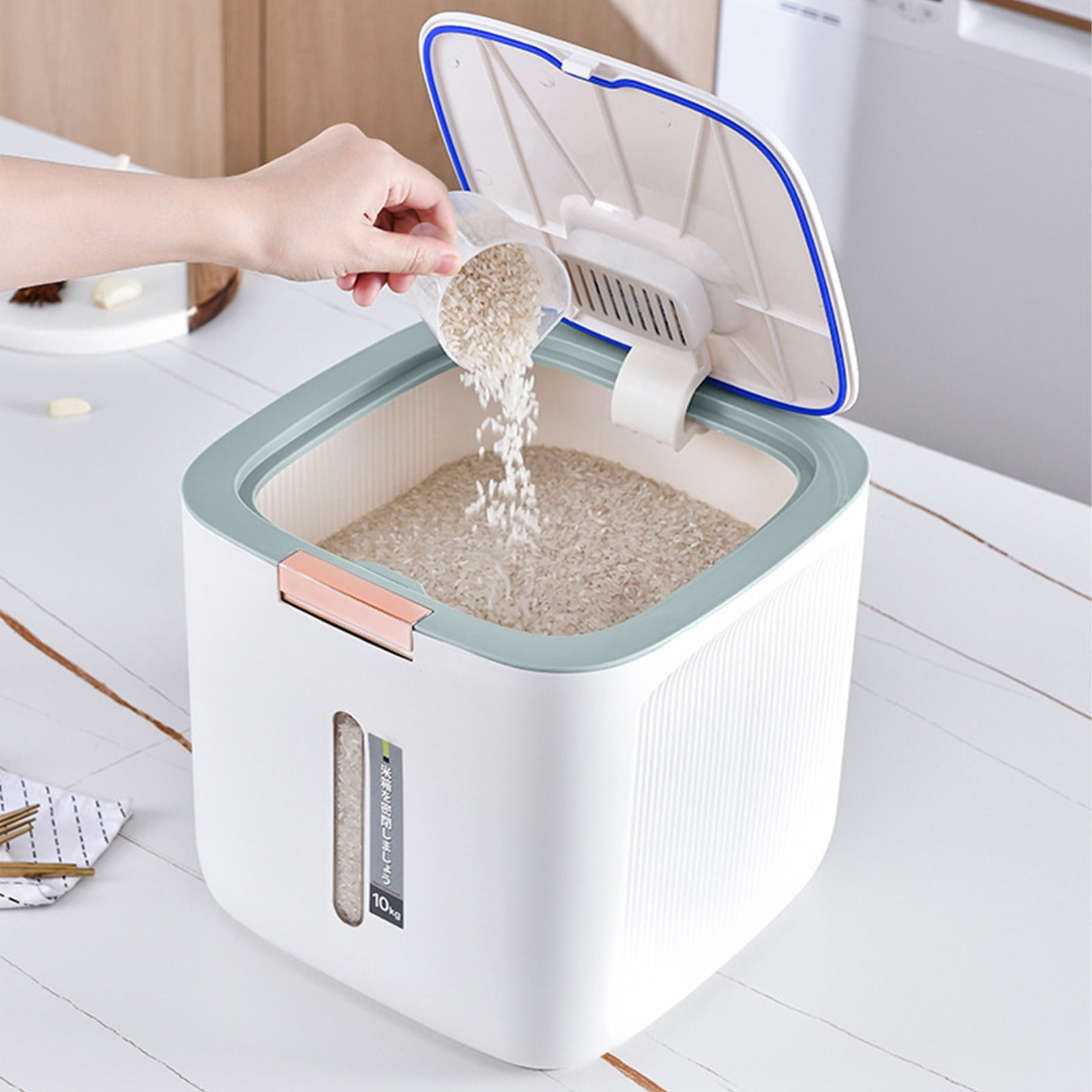 Distributeur Riz 10kg - Seau Rangement Alimentaire Étanche - Organisateur Cuisine Avec Doseur