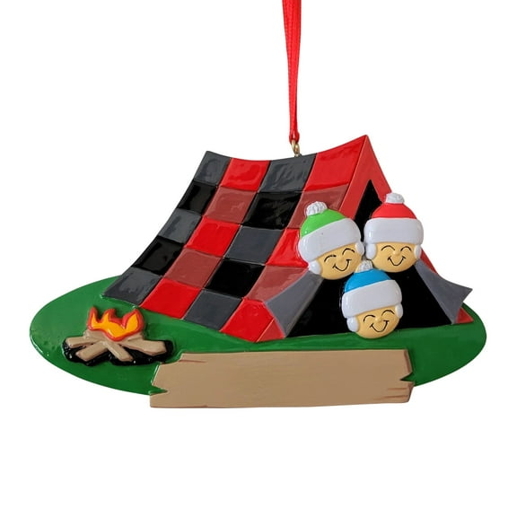 Camping Family Of 3 Christmas Resin Ornament
