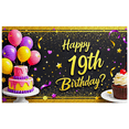 thumbnail image 2 of Glittery Black Background Happy 19th Birthday Banner with Balloons Cakes and Stars Party Supplies Photography Props Birthday Decoration Decor Backdrop, 2 of 7