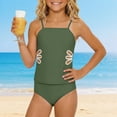 thumbnail image 2 of Girls 2 Piece Tankini Swimsuit Adjustable Straps Cut Out Solid Color Bathing Suit with Padded Shell Tween Swimwear for Beach Pool Vacation(Green/150), 2 of 8