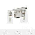 thumbnail image 6 of Hunter - Hartland 2-light Brushed Nickel, Small Vanity Light, Dimmable, Transitional Style, for Bedrooms, Dining, Living Rooms - 13074, 6 of 6