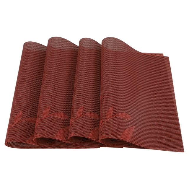 4 Piezas de Manteles Individuales con Patrón de Hojas, Manteles de PVC PET para la Mesa de Comedor, Manteles Lavables Rojos