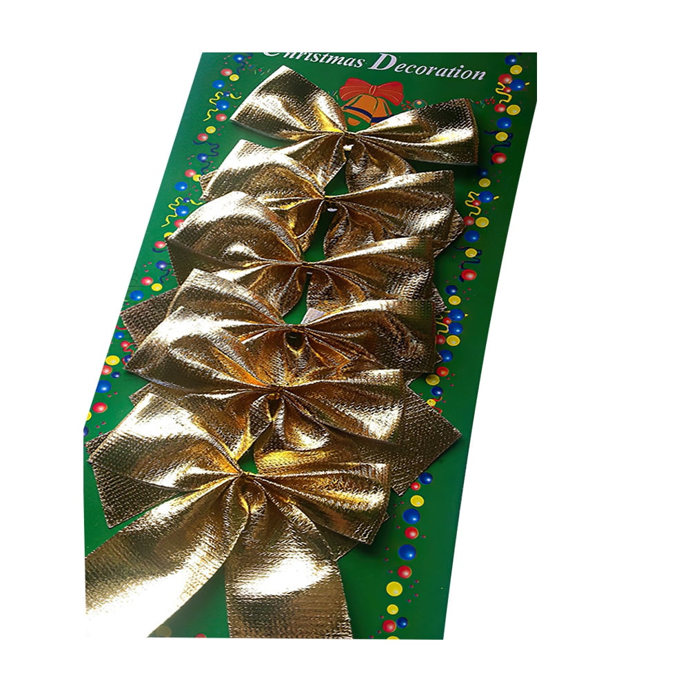 Godderr 12-24PCS Christmas Bow Decorations Gold and Silver Red Cloth Patchwork Color 5.5cm Bow Christmas Supplies
