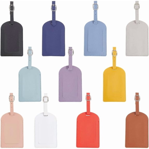 11PCS 11 Colors Travel Suitcase Labels Tags Vertical Privacy Cover Bags Label Tags Personalized PU Leather Identifier with Adjustable Buckle Strap for Suitcases TSA Approved Travelling