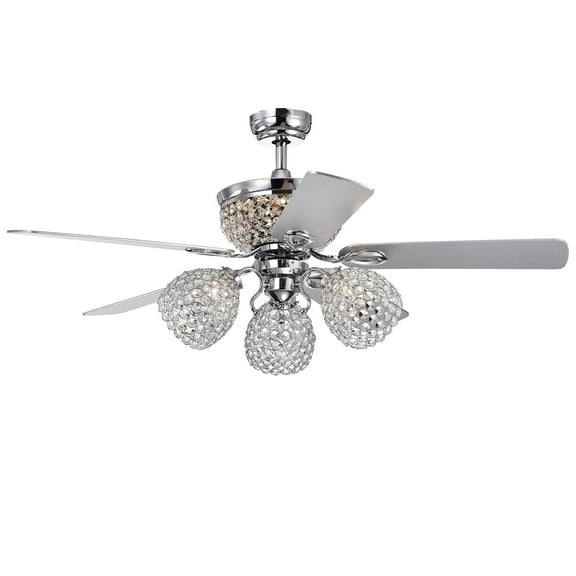 Warehouse of Tiffany Pamerine 52-Inch Chrome Lighted Ceiling Fan with Clear Glass Shade Remote Controlled