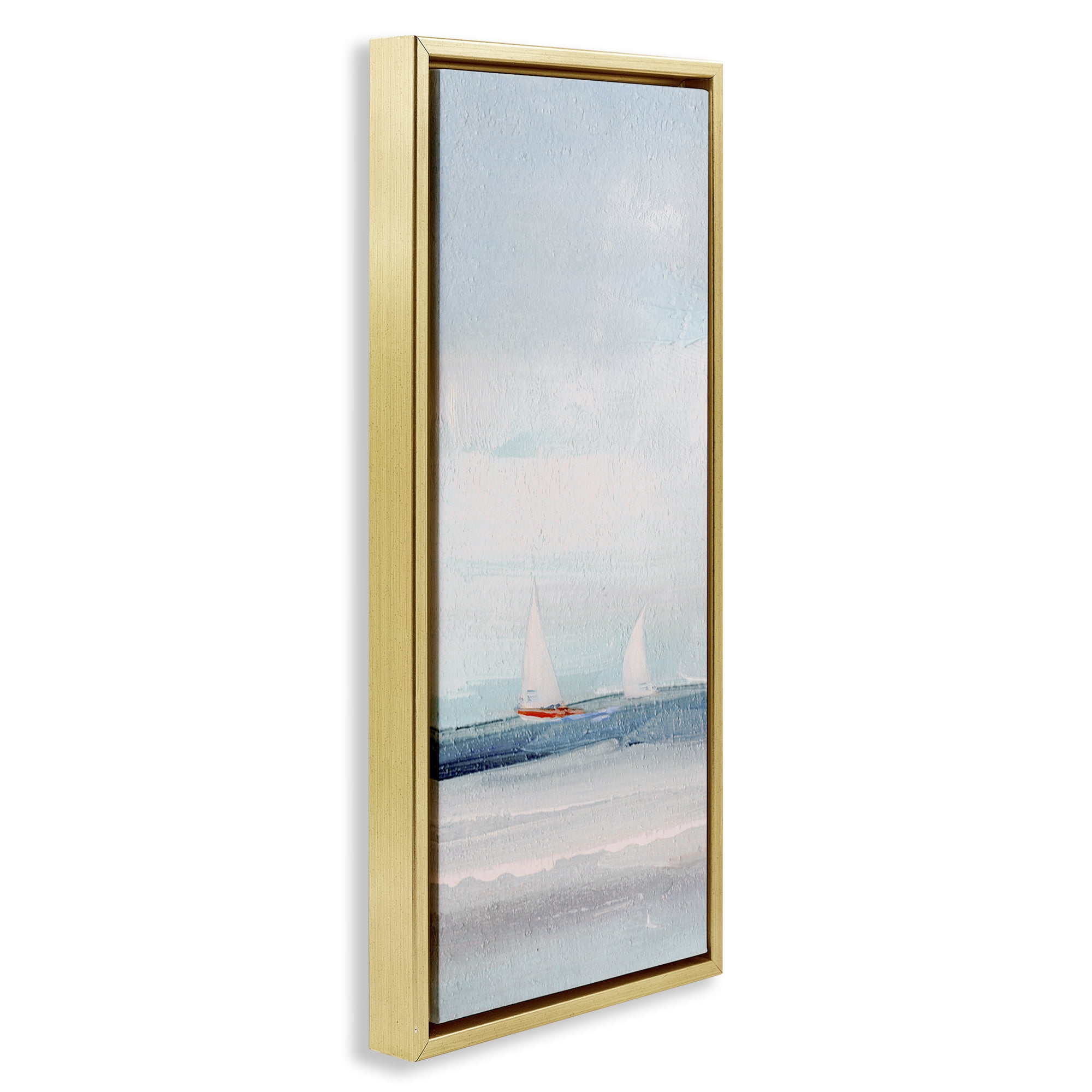 Stupell Industries Sailboat Pair Floating Nautical & Beach Painting Gold Floater Framed Canvas Art Print Wall Art, 11 x 25