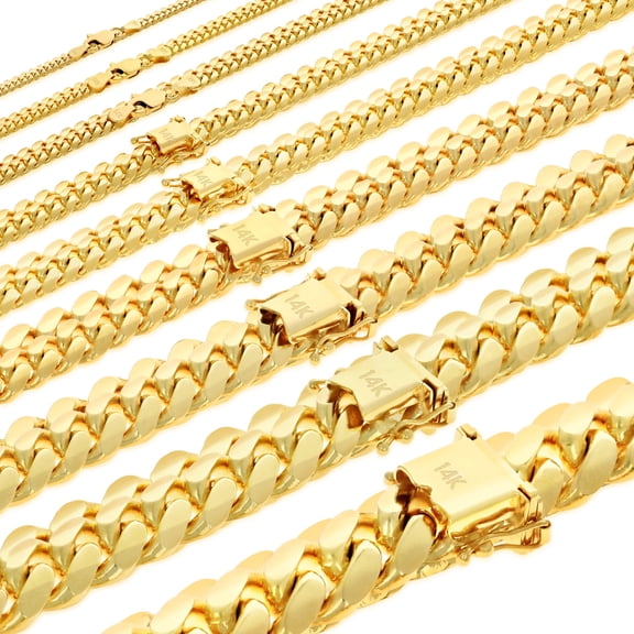 Nuragold 14K Real Yellow Gold Solid Miami Cuban Link Chain Necklace 16"-30" (2.7mm-11mm) Italian Jewelry for Men & Women