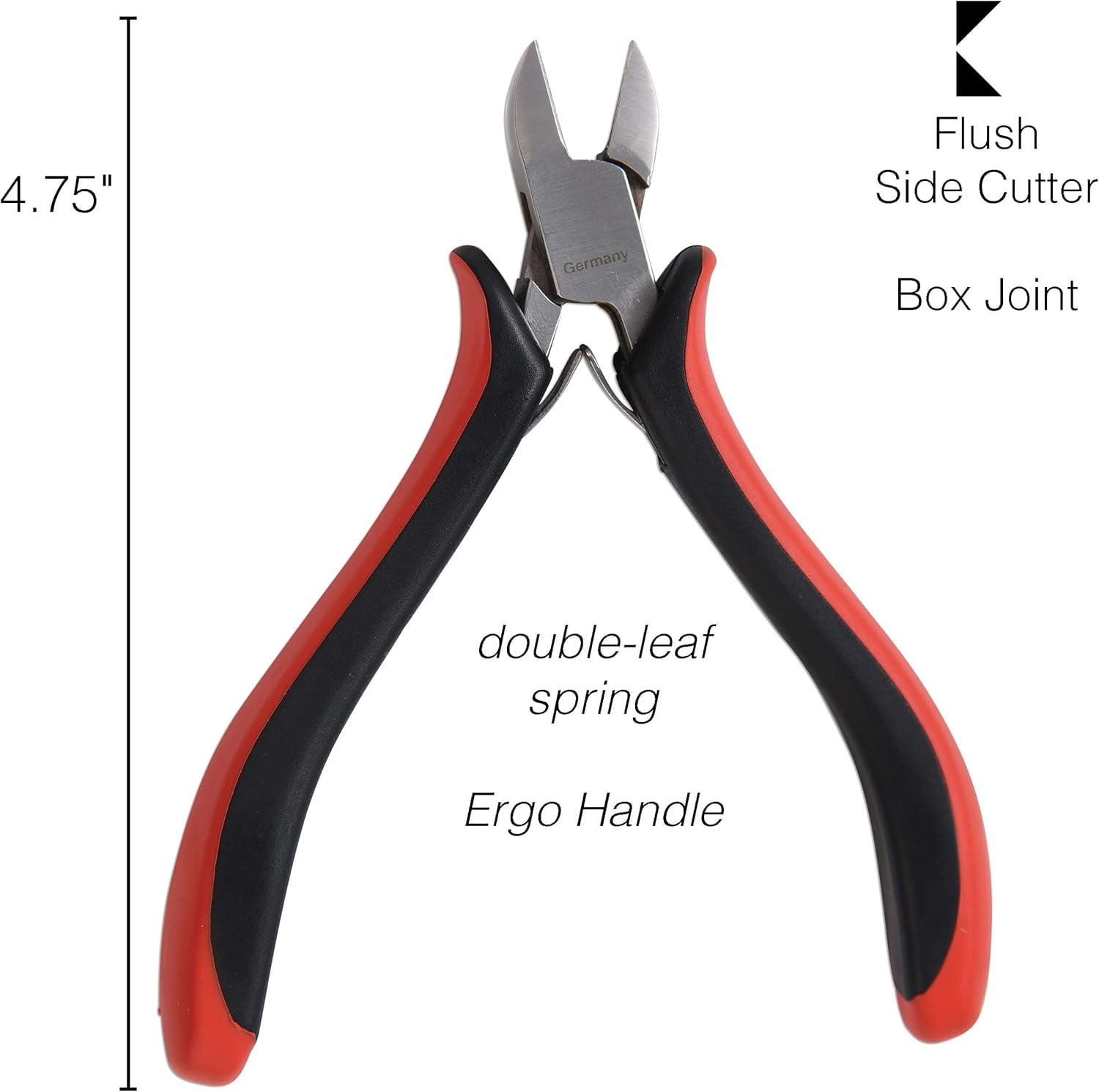 The Beadsmith Platinum Series German Flush Cutter, 4.75 inches (120mm) with Polished Steel Head, red and Black Ergonomic Comfort Grip Handle and Double-Leaf Spring, Tool for Jewelry Making