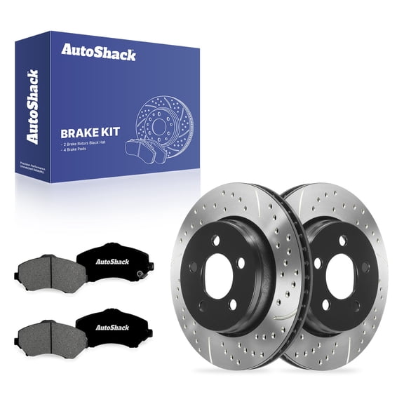 AutoShack Front Vented Drilled & Slotted E-Coated Brake Rotors   Premium Ceramic Pads 6-PC Brake Kit Replacement for 2008-2012 Jeep Liberty 2007-2011 Dodge Nitro ShadowGuard 11.89" (302 mm)