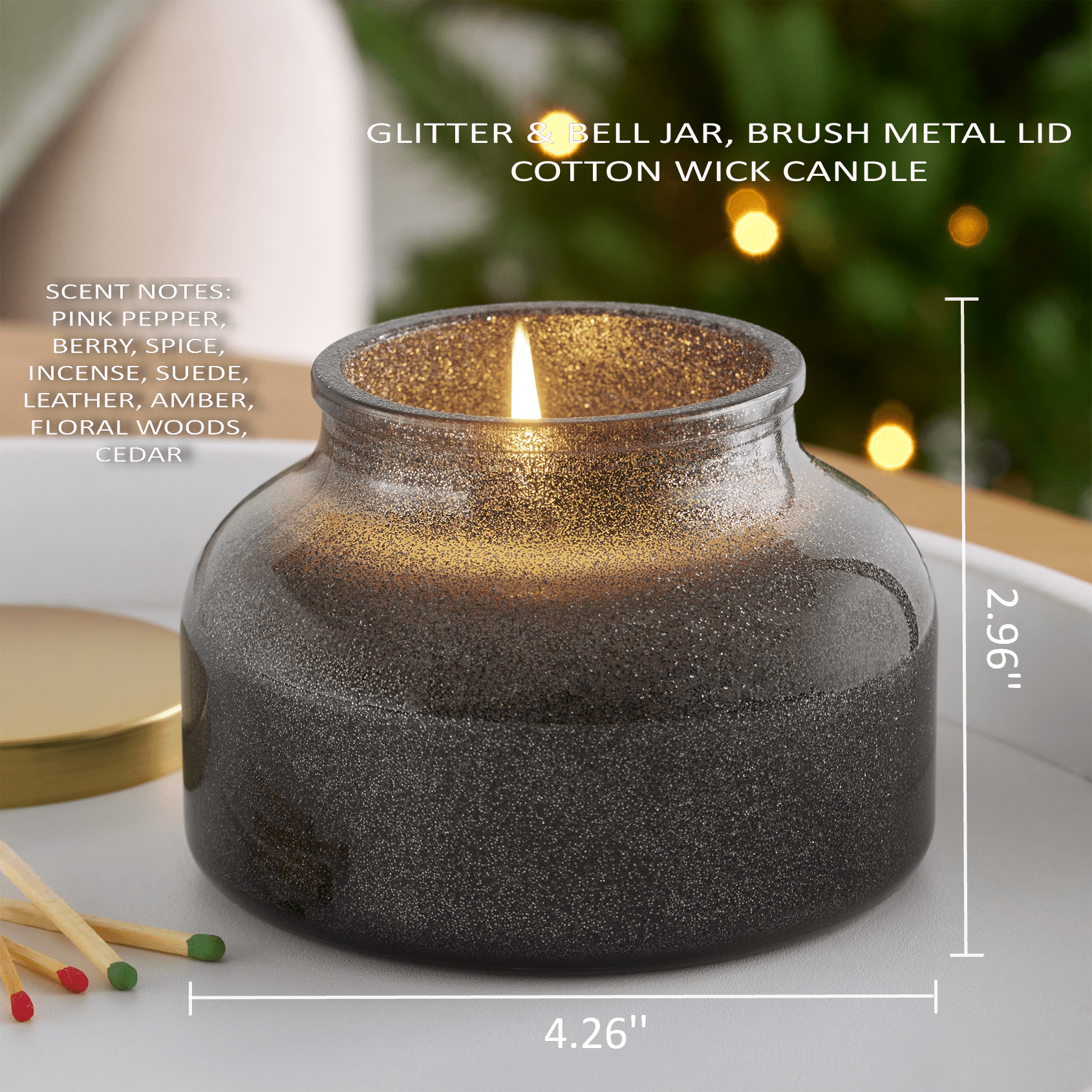 Better Homes & Gardens 1-Wick Holiday Scented Glitter Jar Candle, Suede and Cedar, 12oz.